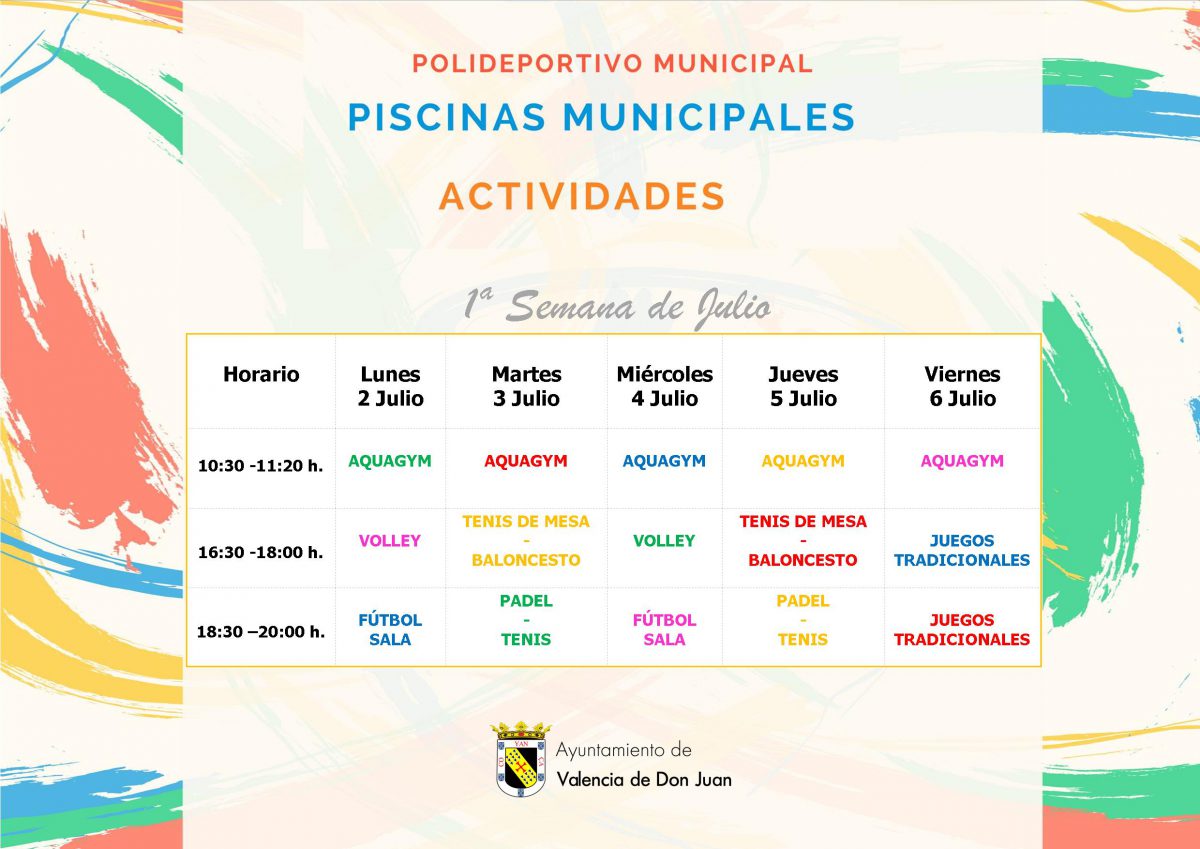 Actividades Piscinas Municipales 1ª Semana de Julio