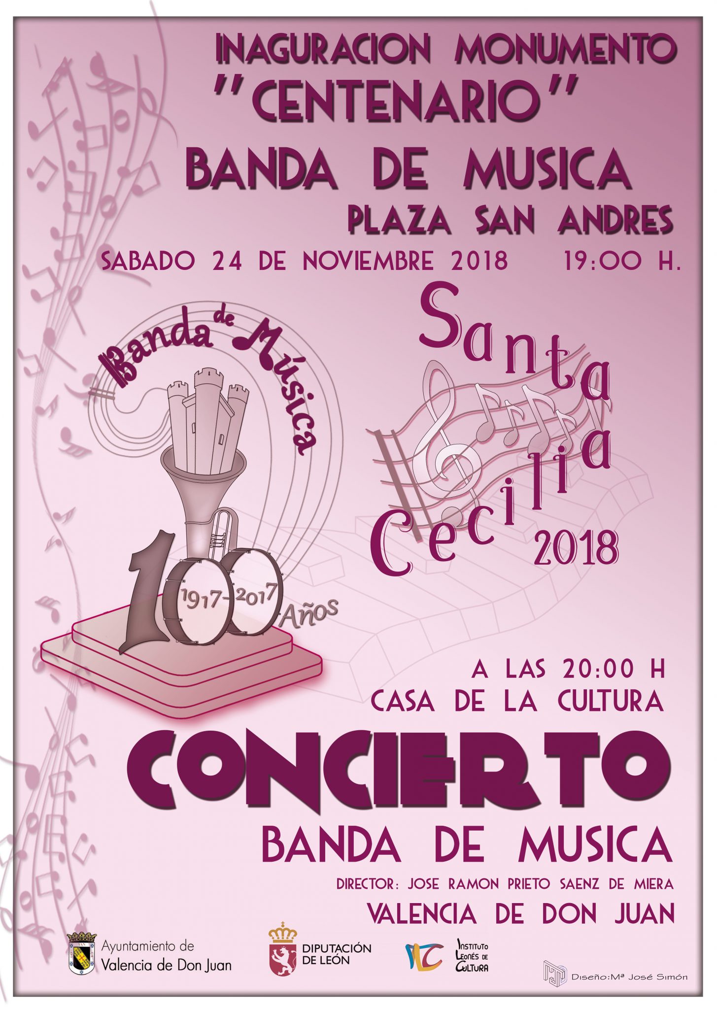Inauguración Monumento «Centenario» en la Plaza San Andrés y Concierto de Santa Cecilia de la Banda de Música de Valencia de Don Juan