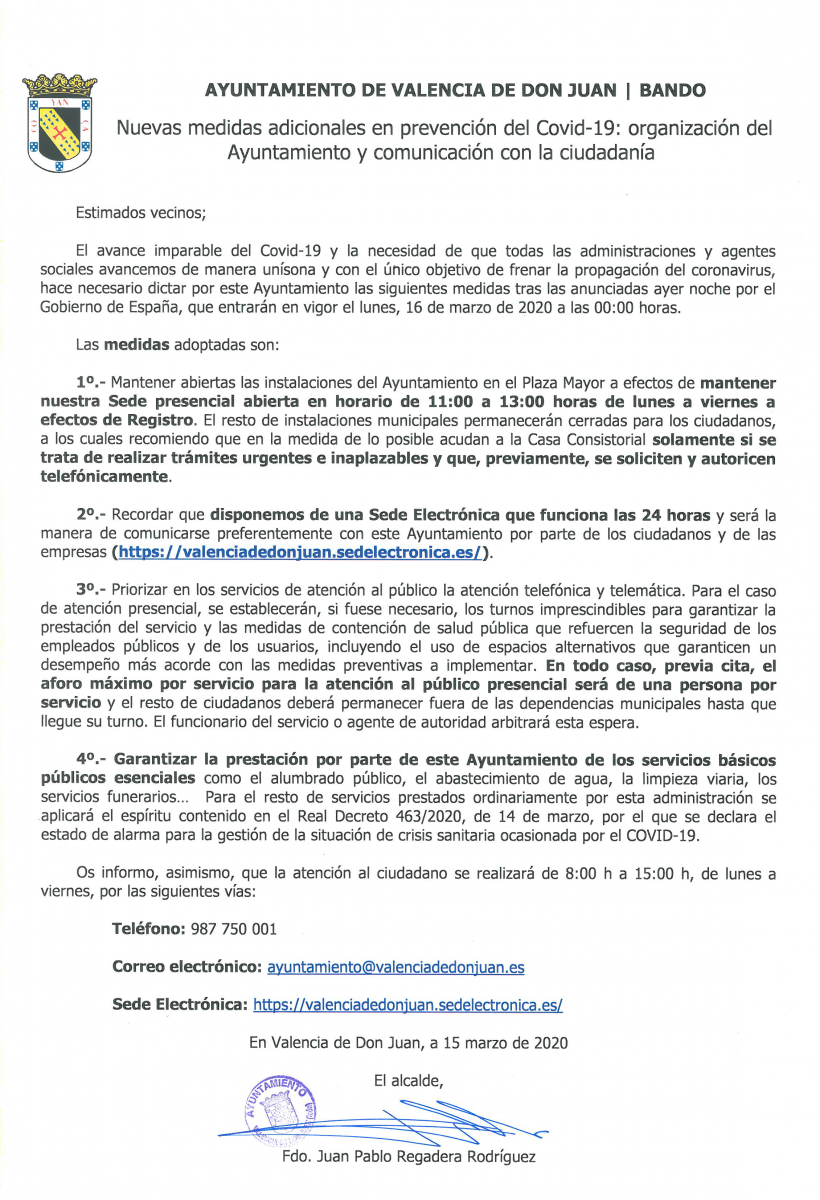 20200315 Bando Alcaldía organización Ayto frente a Covid-19