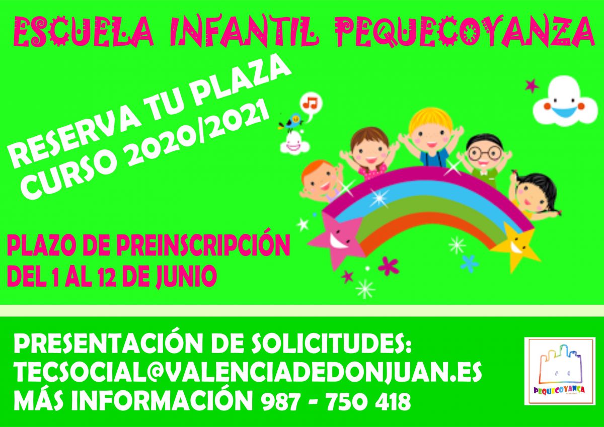 Cartel preinscripciones PequeCoyanza curso 2020-2021