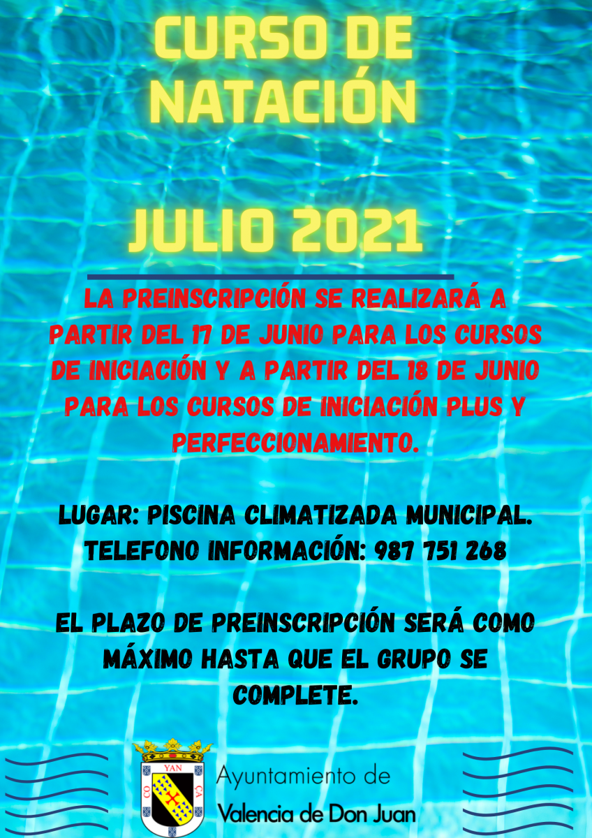 Valencia-De-Don-Juan-Cartel-Cursos-Natación-Piscina-Climatizada-Verano-2021