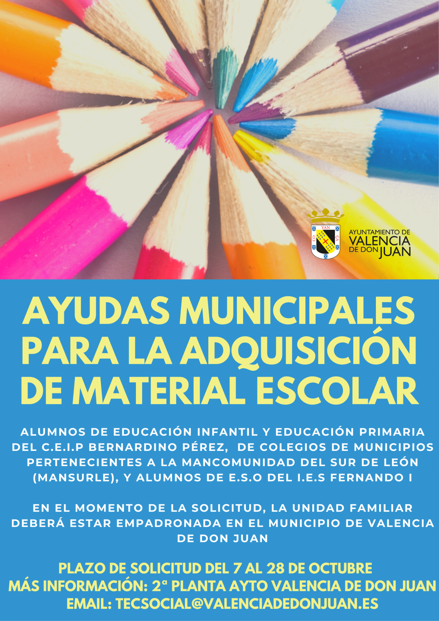 Ayudas municipales para la adquisición de material escolar