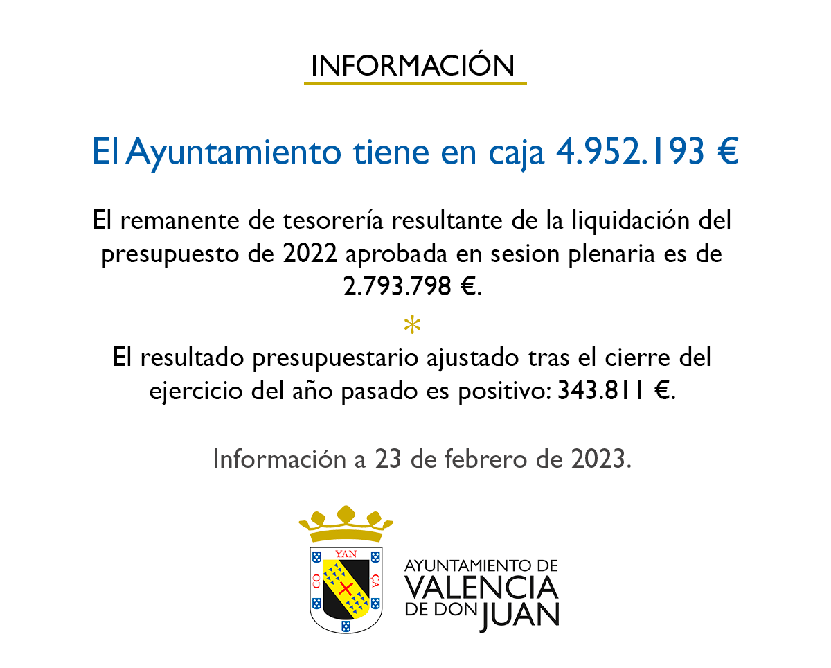 Ayuntamiento de Valencia de Don Juan información económica febrero 2023