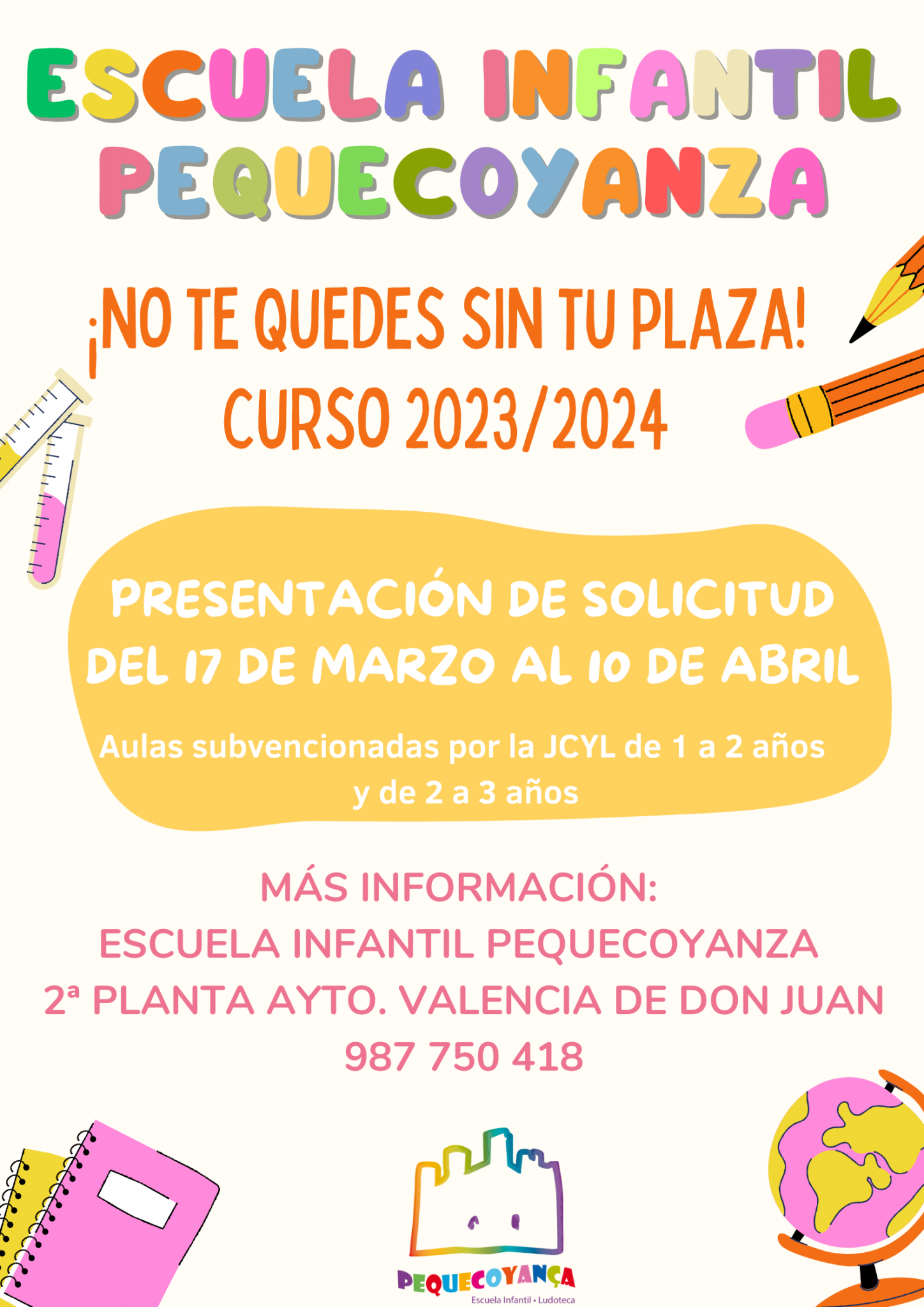 Presentación de solicitudes E.I. PequeCoyança curso 2023/2024