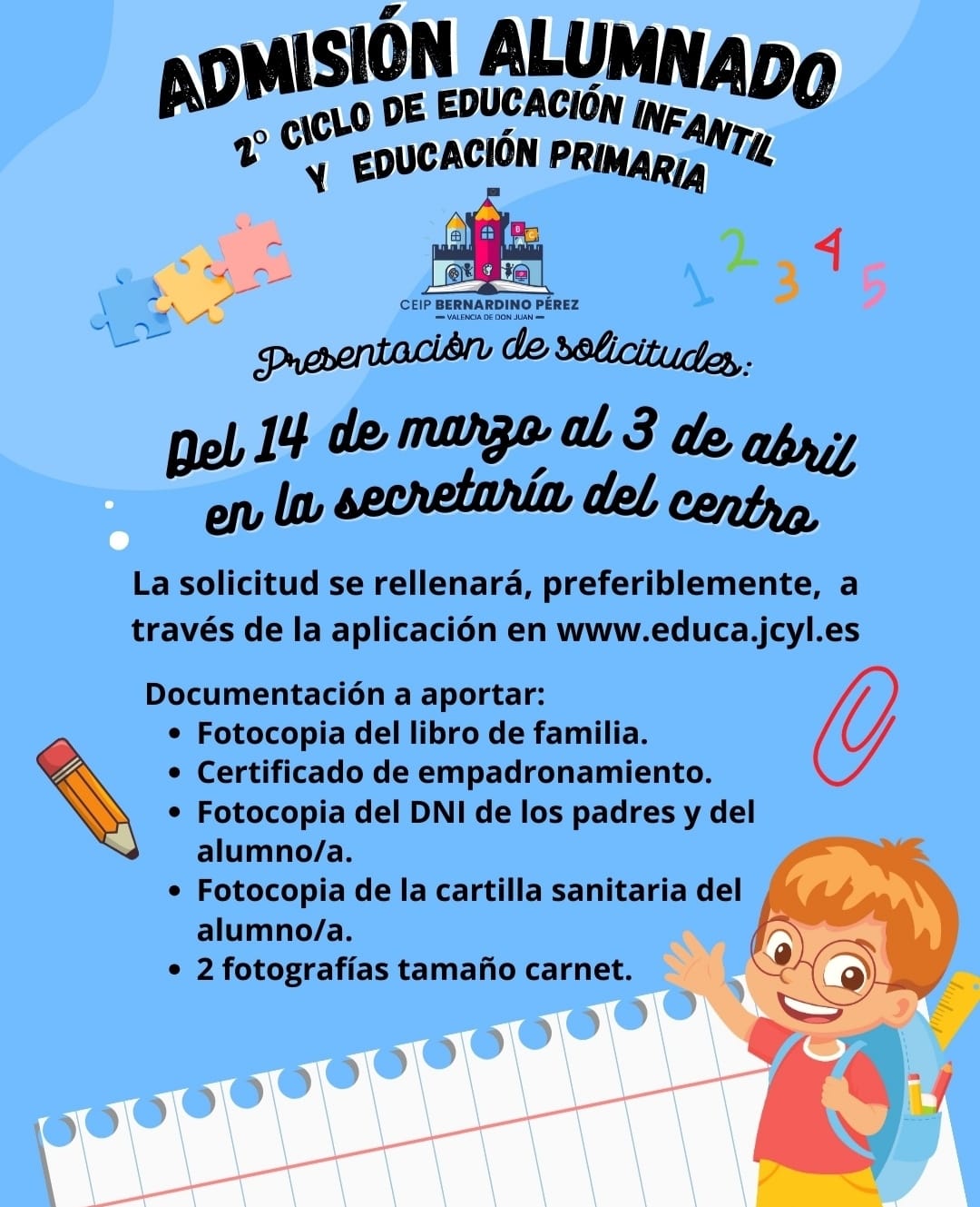 Admisión Alumnado 2º Ciclo de Educación Infantil y Educación Primaria