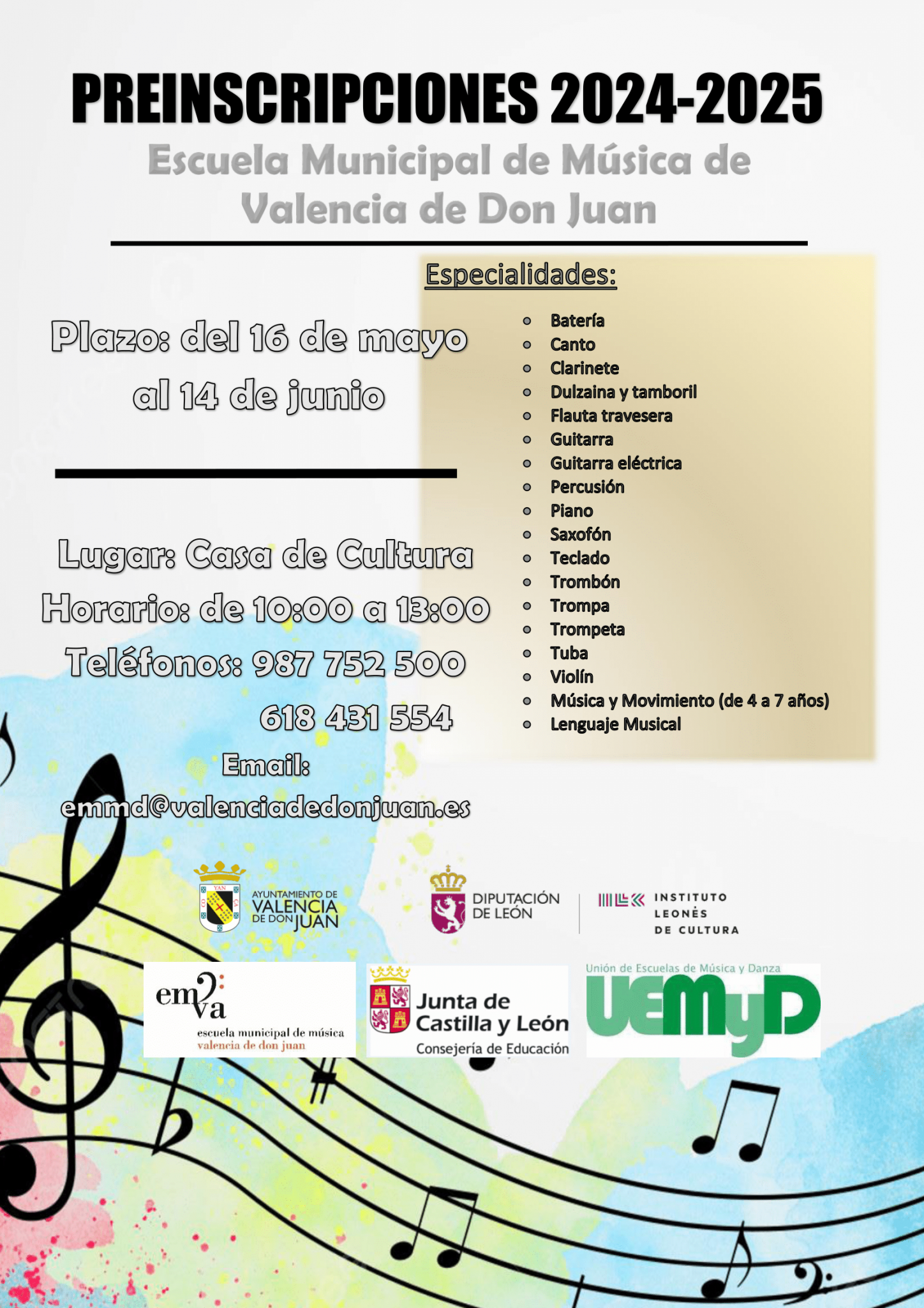 Preinscripciones 2024-2025 Escuela Municipal de Música