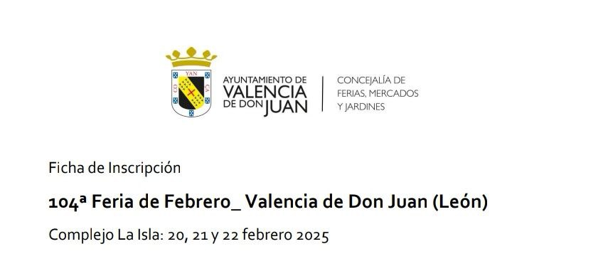 Ficha de inscripción: 104º Feria de Febrero Valencia de Don Juan