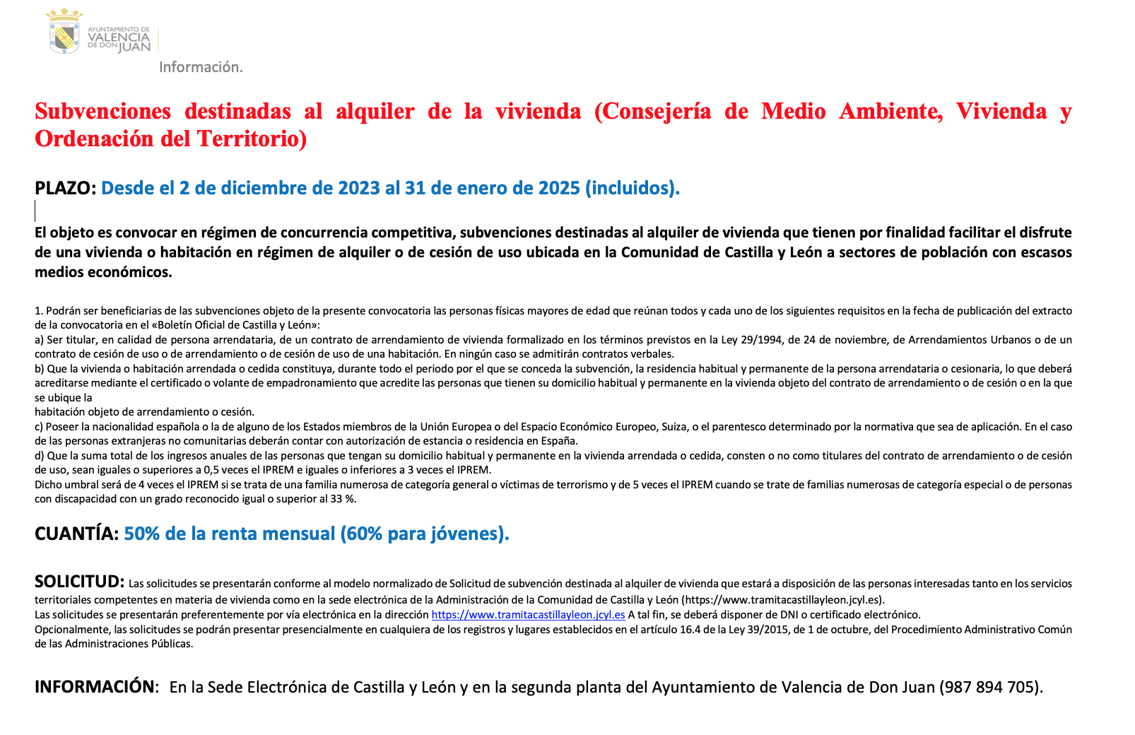 Subvenciones destinadas al alquiler de la vivienda