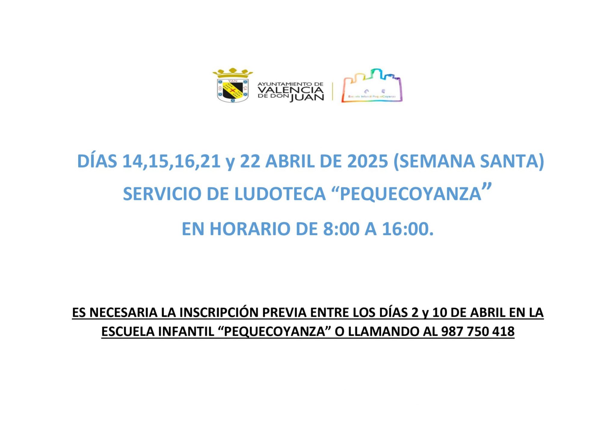Servicio de ludoteca Pequecoyanza en Semana Santa