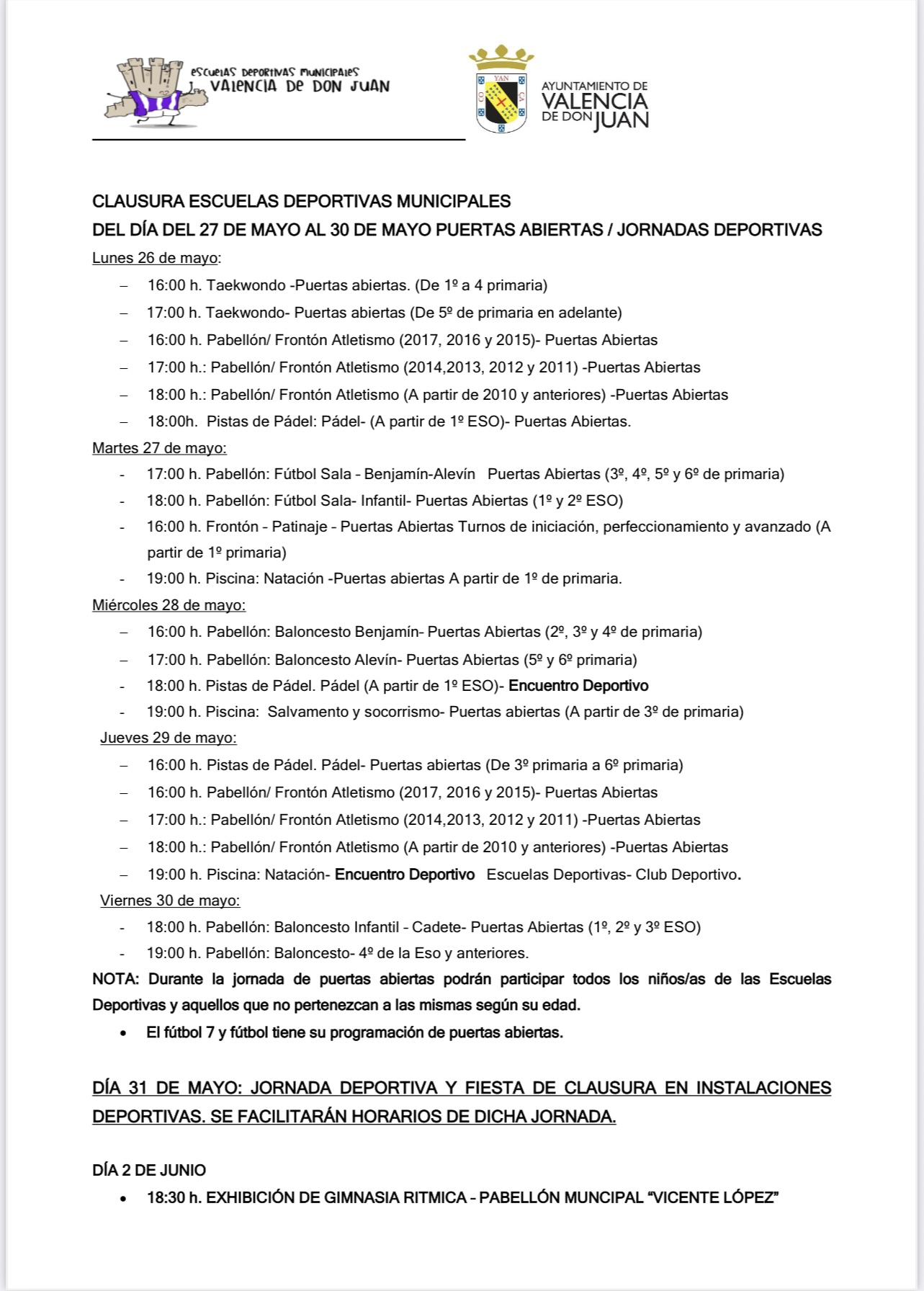 Clausura Escuelas Deportivas Municipales