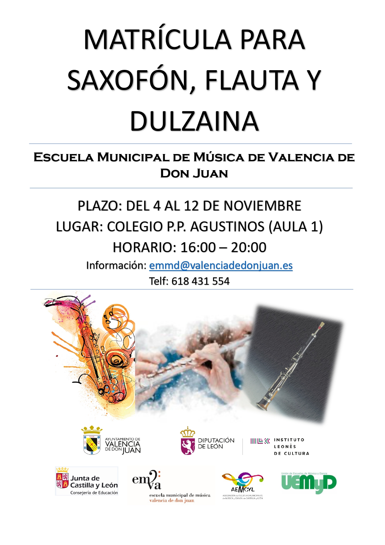 Matrícula para saxofón, flauta y dulzaina