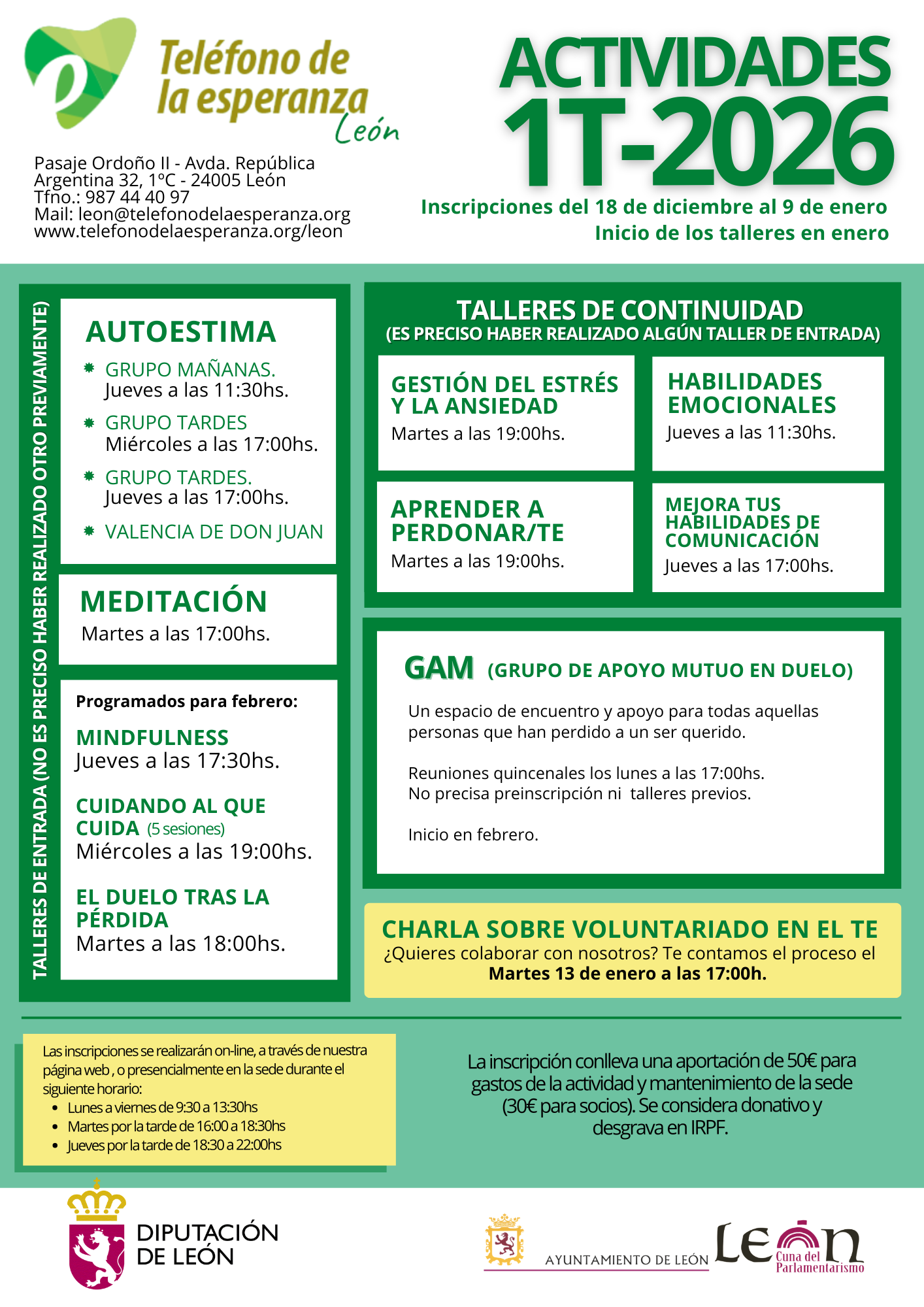 Actividades Teléfono de la Esperanza 1T-2026